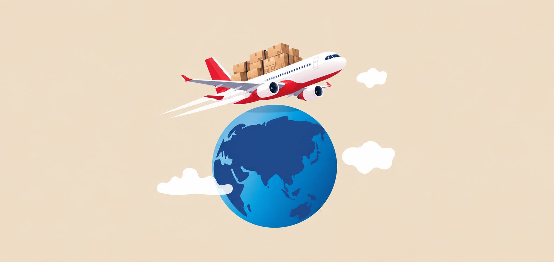 地球の上を飛ぶ荷物を載せた飛行機